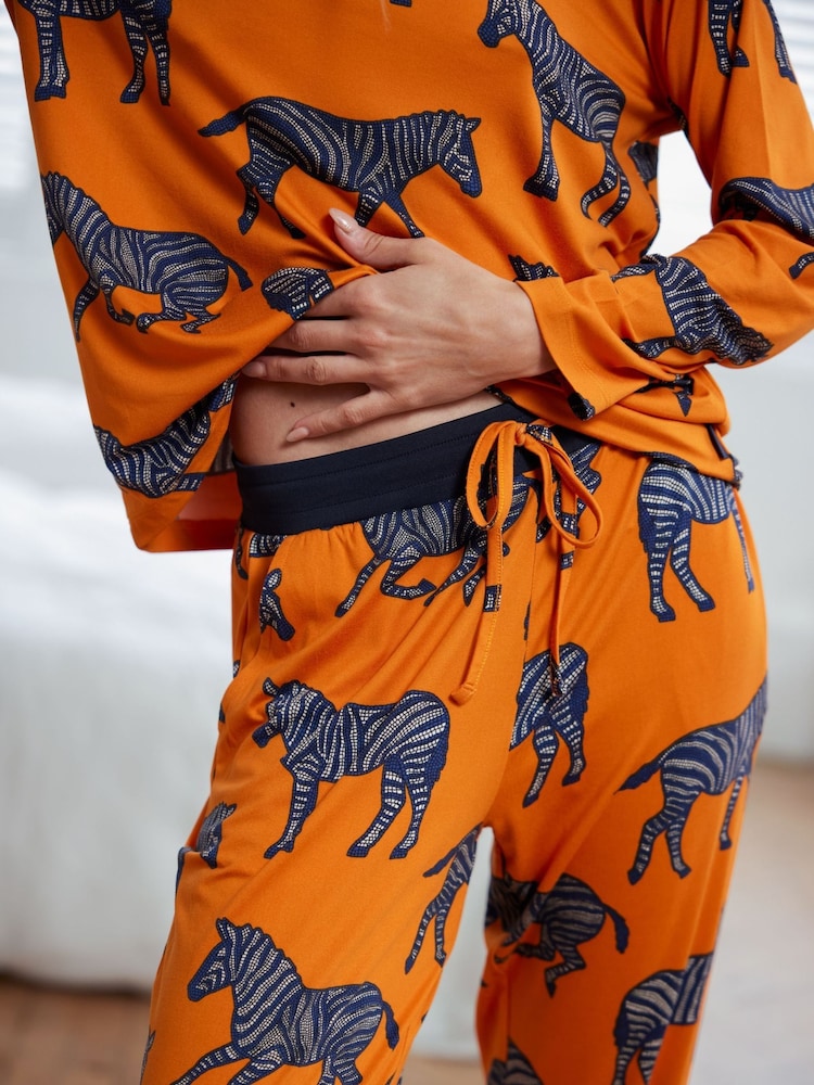Chelsea Peers Orange Zebra Print Long Pyjama Set - Image 5 of 5