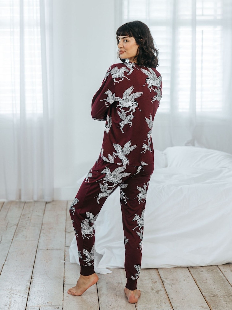 Chelsea Peers Red Pegasus Zebra Print Long Pyjama Set - Image 5 of 5 Chelsea Peers Red Pegasus Zebra Print Long Pyjama Set - Image 5 of 5