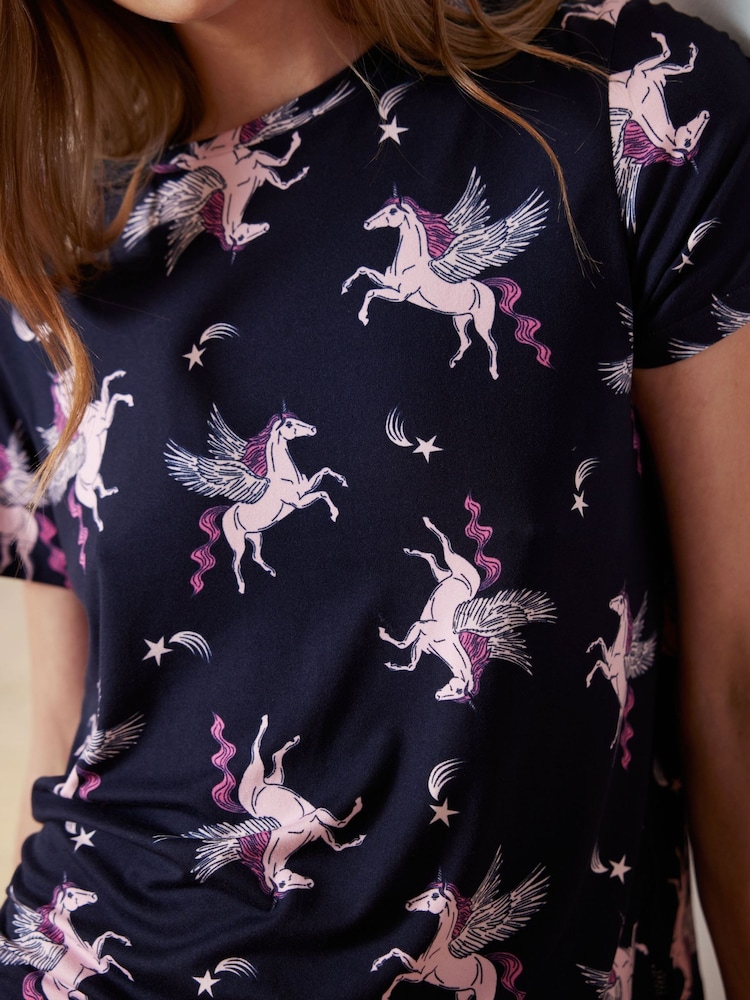 Chelsea Peers Blue Space Unicorn Print Long Pyjama Set - Image 5 of 5