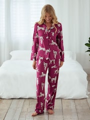 Chelsea Peers Red Dalmation Dog Print Button Up Long Pyjama Set - Image 1 of 5