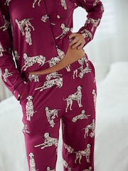 Chelsea Peers Red Dalmation Dog Print Button Up Long Pyjama Set - Image 3 of 5