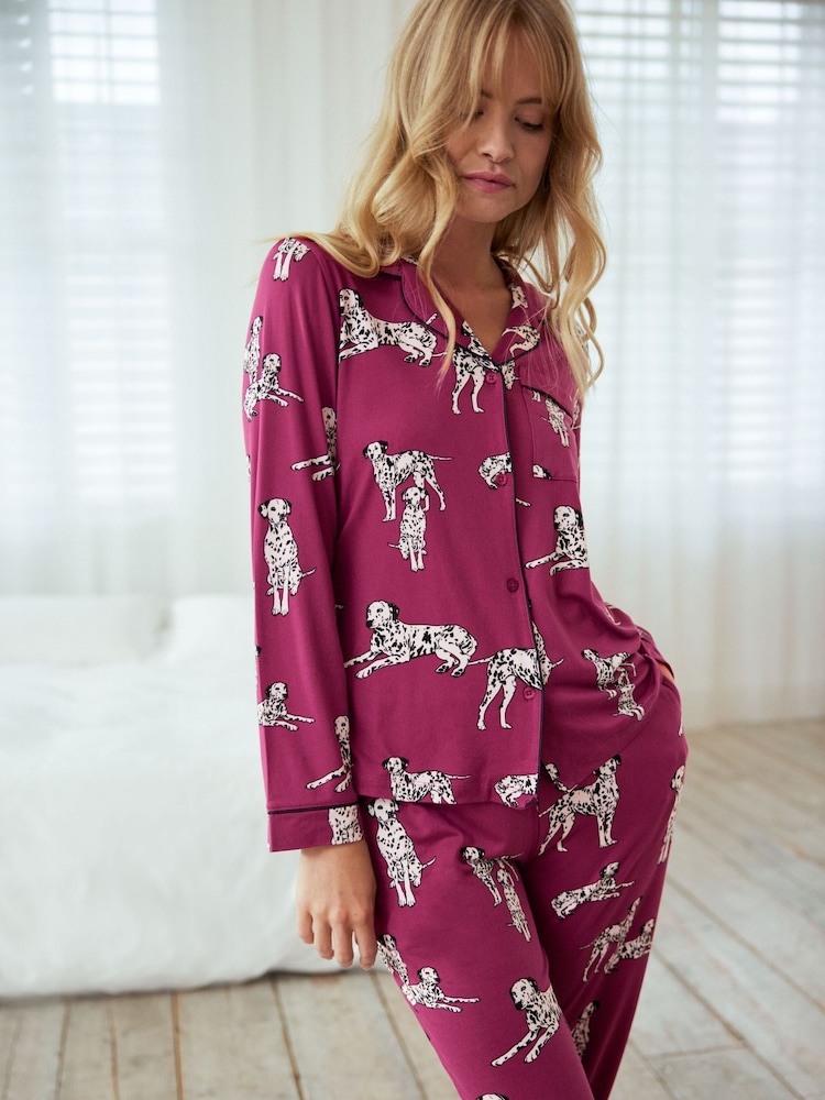 Chelsea Peers Red Dalmation Dog Print Button Up Long Pyjama Set - Image 5 of 5