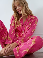 Chelsea Peers Pink Satin Giraffe Print Long Pyjama Set - Image 2 of 5