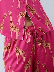 Chelsea Peers Pink Satin Giraffe Print Long Pyjama Set - Image 4 of 5