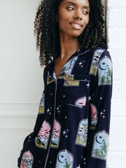 Chelsea Peers Blue Dream Traveler Print Button Up Long Pyjama Set - Image 3 of 5