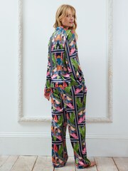 Chelsea Peers Blue Satin Temple Leopard Print Button Up Long Pyjama Set - Image 5 of 5