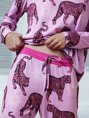 Chelsea Peers Purple Mystic Tiger Print Long Pyjama Set - Image 3 of 5