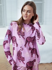 Chelsea Peers Purple Mystic Tiger Print Long Pyjama Set - Image 4 of 5