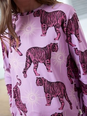 Chelsea Peers Purple Mystic Tiger Print Long Pyjama Set - Image 5 of 5