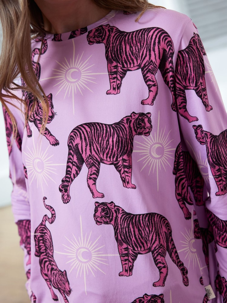 Chelsea Peers Purple Mystic Tiger Print Long Pyjama Set - Image 5 of 5