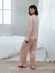 Chelsea Peers Pink Satin Frill Polka Dot Long Pyjama Set - Image 5 of 5