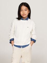 Tommy Hilfiger Cream 100% Organic Cotton Cable Jumper - Image 1 of 4