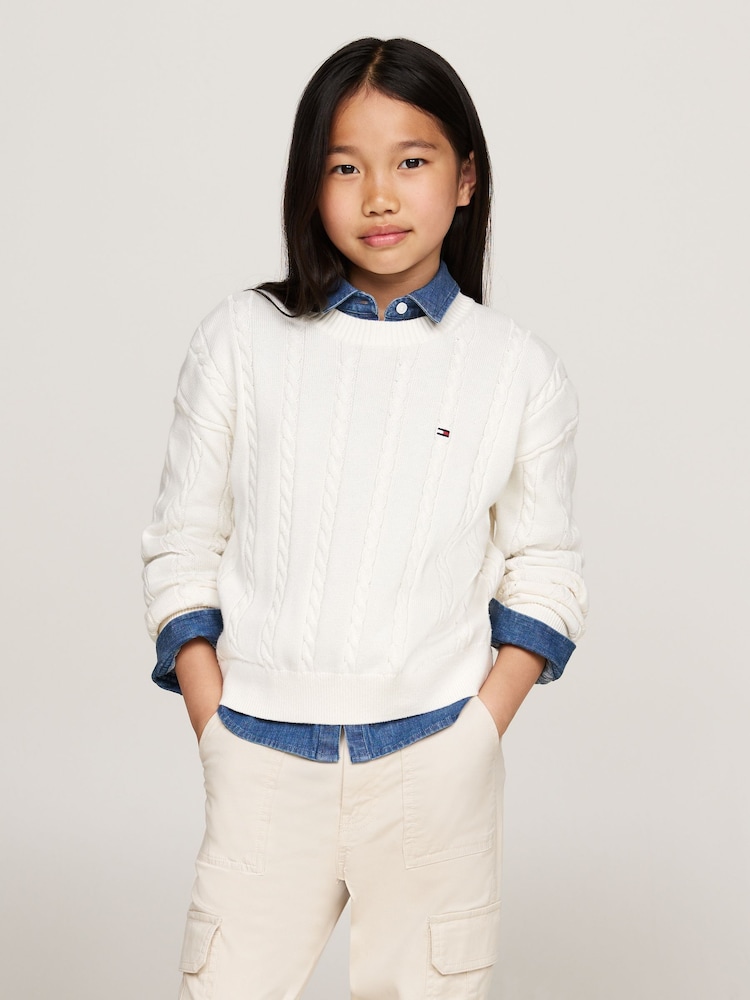 Tommy Hilfiger Cream 100% Organic Cotton Cable Jumper - Image 1 of 4