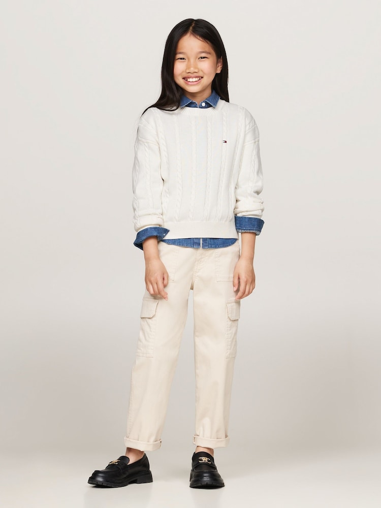 Tommy Hilfiger Cream 100% Organic Cotton Cable Jumper - Image 2 of 4
