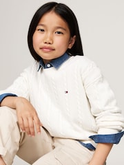 Tommy Hilfiger Cream 100% Organic Cotton Cable Jumper - Image 3 of 4