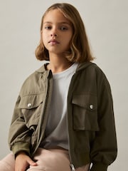 Reiss Khaki Giovana 4-9 yrs Hooded Utility Bomber Jacket - Image 1 of 4