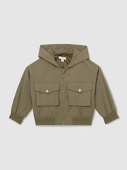 Reiss Khaki Giovana 4-9 yrs Hooded Utility Bomber Jacket - Image 2 of 4