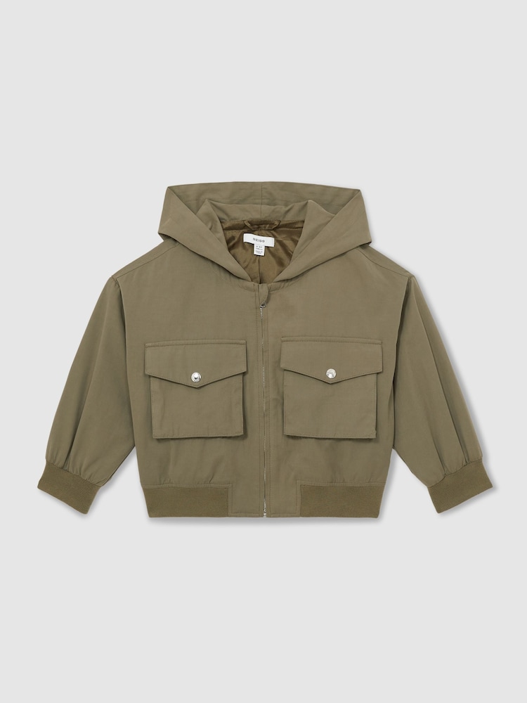 Reiss Khaki Giovana 4-9 yrs Hooded Utility Bomber Jacket - Image 2 of 4