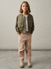 Reiss Khaki Giovana 4-9 yrs Hooded Utility Bomber Jacket - Image 3 of 4