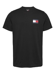 Tommy Jeans Black Slim 100% Cotton Essential Flag T-Shirt - Image 1 of 3