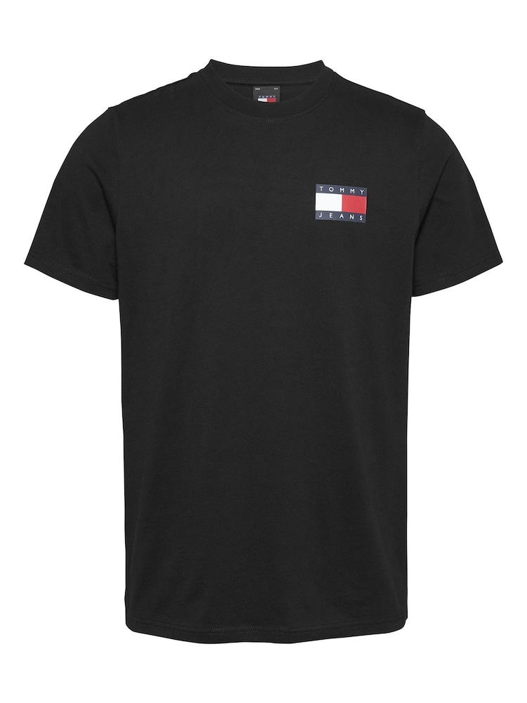 Tommy Jeans Black Slim 100% Cotton Essential Flag T-Shirt - Image 1 of 3