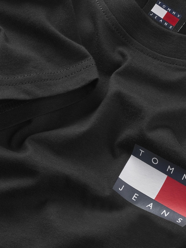 Tommy Jeans Black Slim 100% Cotton Essential Flag T-Shirt - Image 3 of 3