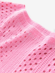 Pink Fluro Short Sleeve Crochet Crew Neck T-Shirt - Image 7 of 8