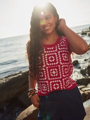 Red White Crochet Patch Square Tank - Image 1 of 7