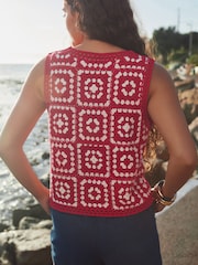 Red White Crochet Patch Square Tank - Image 2 of 7