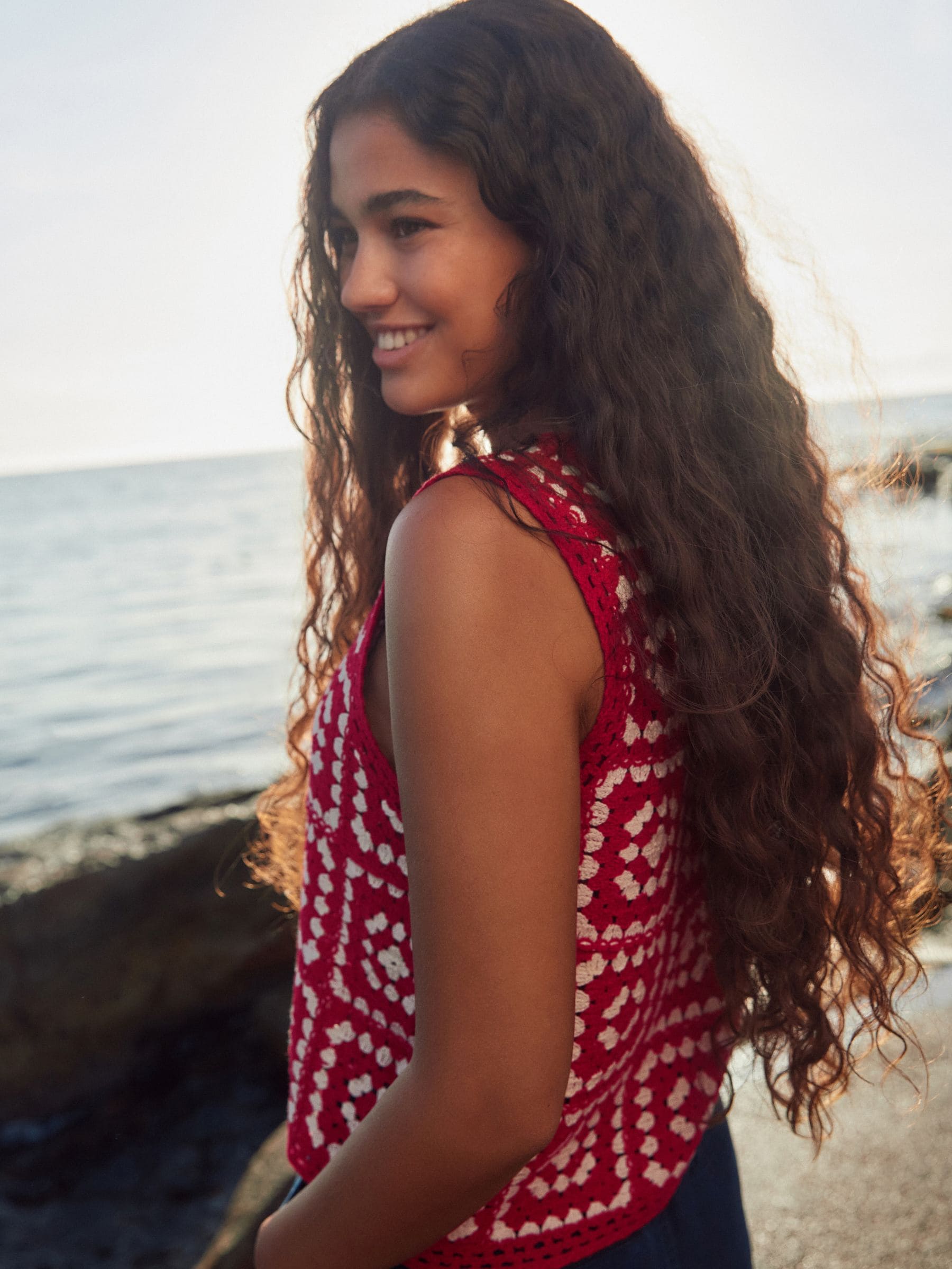 Buy Red White Crochet Patch Square Tank from Next Romania
