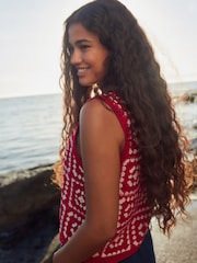 Red White Crochet Patch Square Tank - Image 3 of 7