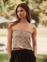 Gold Sparkle Crochet Square Patch Bandeau Boobtube - Image 1 of 7