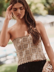 Gold Sparkle Crochet Square Patch Bandeau Boobtube - Image 2 of 7