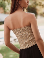 Gold Sparkle Crochet Square Patch Bandeau Boobtube - Image 3 of 7