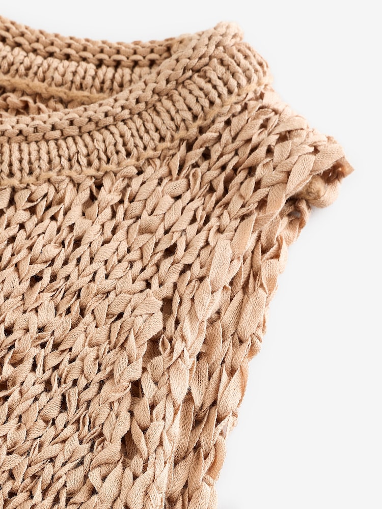 Neutral Knitted Stitch Crew Neck Vest - Image 6 of 6