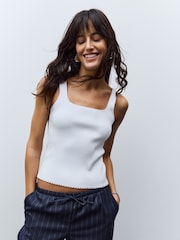 White Ecru Square Neck Scalloped Edge Knitted Vest - Image 1 of 8