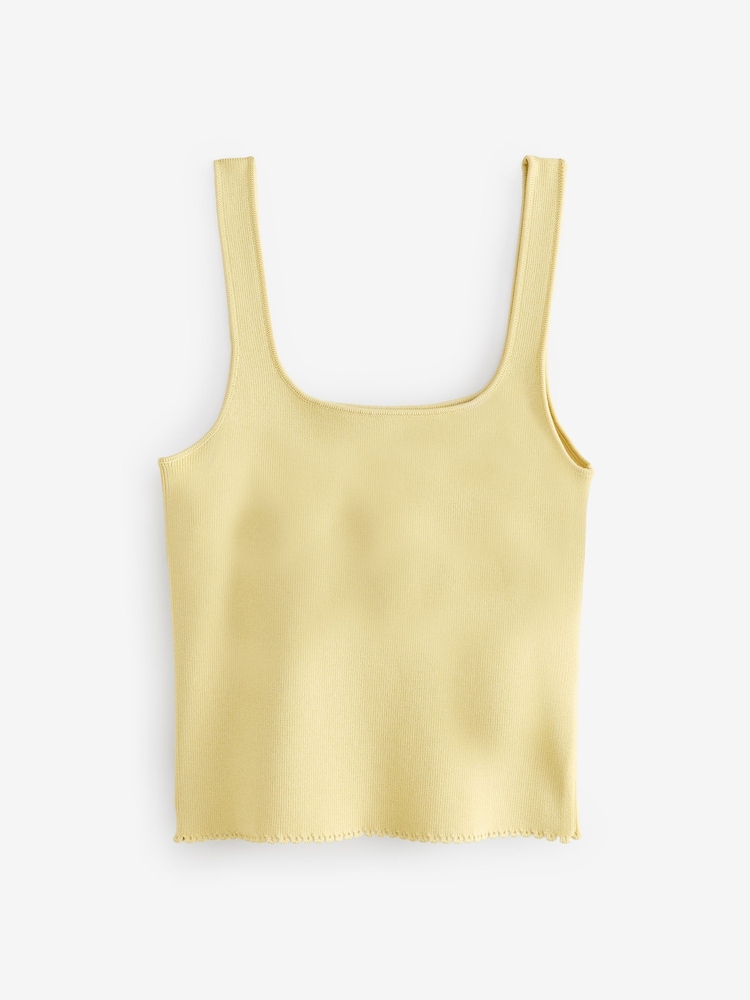 Yellow Square Neck Scalloped Edge Knitted Vest - Image 5 of 7