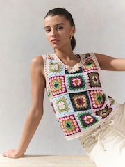 Green Multi Crochet Patch Square Tank - Image 1 of 8