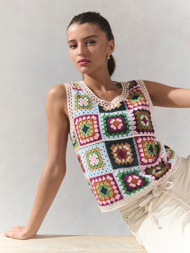 Multicolor verde - Crochet Patch Square Tank - Imagen 1 de 8 Multicolor verde - Crochet Patch Square Tank - Imagen 1 de 8