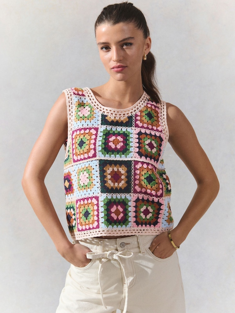 Green Multi Crochet Patch Square Tank - Image 3 of 8