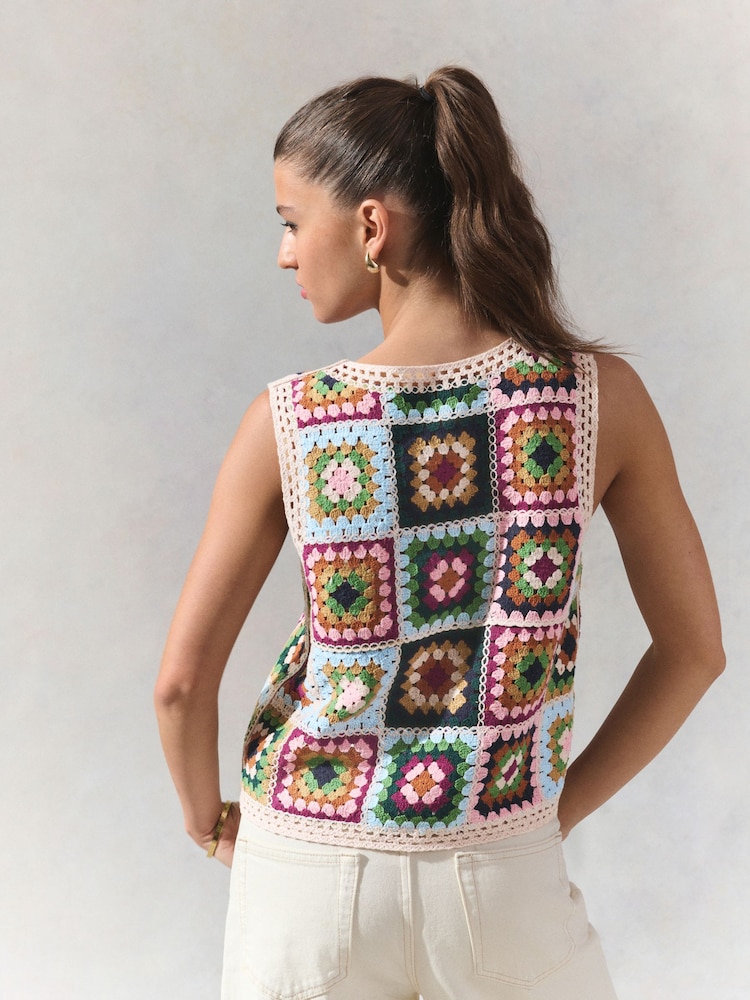 Green Multi Crochet Patch Square Tank - Image 4 of 8