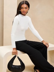 Lipsy Ivory Ribbed Button Knitted Long Sleeve Top - Image 3 of 4