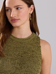Green Olive Knitted Stitch Crew Neck Vest - Image 1 of 6
