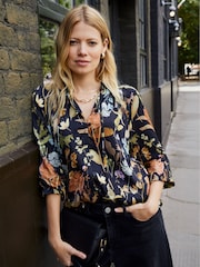 Baukjen Jasmine Printed Tie Neck Satin Black Blouse - Image 1 of 5
