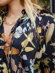 Baukjen Jasmine Printed Tie Neck Satin Black Blouse - Image 2 of 5