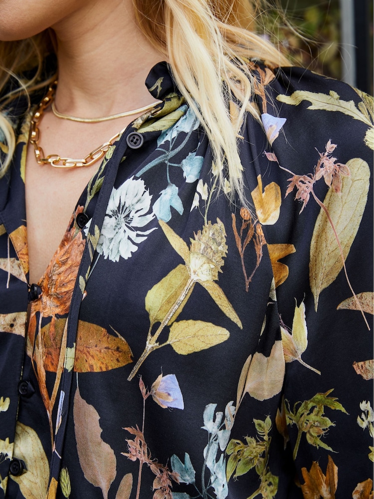 Baukjen Jasmine Printed Tie Neck Satin Black Blouse - Image 2 of 5