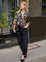 Baukjen Jasmine Printed Tie Neck Satin Black Blouse - Image 3 of 5
