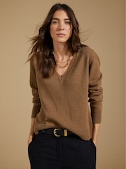 Baukjen Natural Emmeline Wool Blend V-Neck Jumper - Image 1 of 5