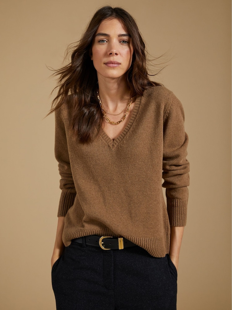 Baukjen Natural Emmeline Wool Blend V-Neck Jumper - Image 1 of 5