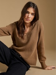 Baukjen Natural Emmeline Wool Blend V-Neck Jumper - Image 2 of 5